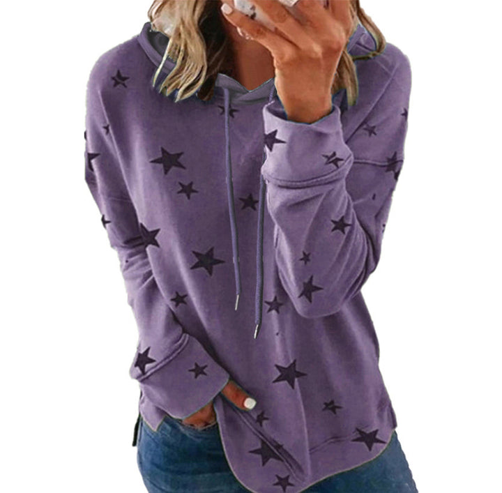 Damen Oversize-Kapuzenpullover aus weichem Baumwollmix mit Sternenprint Drune