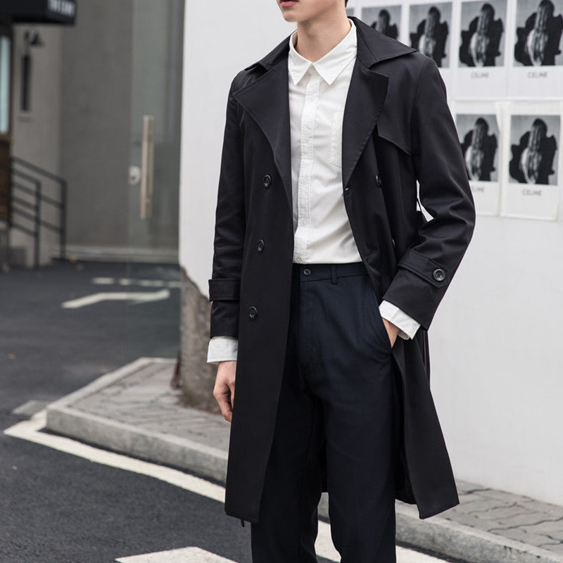 Herren Eleganter taillierter Trenchcoat mit doppelter Knopfleiste und Bindegürtel Drune