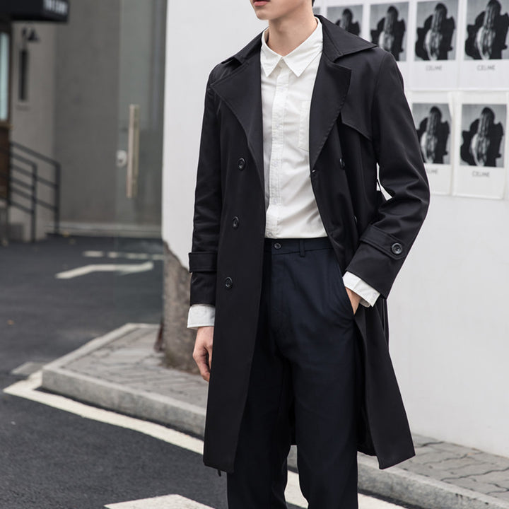 Herren Eleganter taillierter Trenchcoat mit doppelter Knopfleiste und Bindegürtel Drune