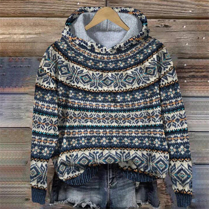 Drune | Damen Strickhoodie mit norwegischem Muster und Kapuze
