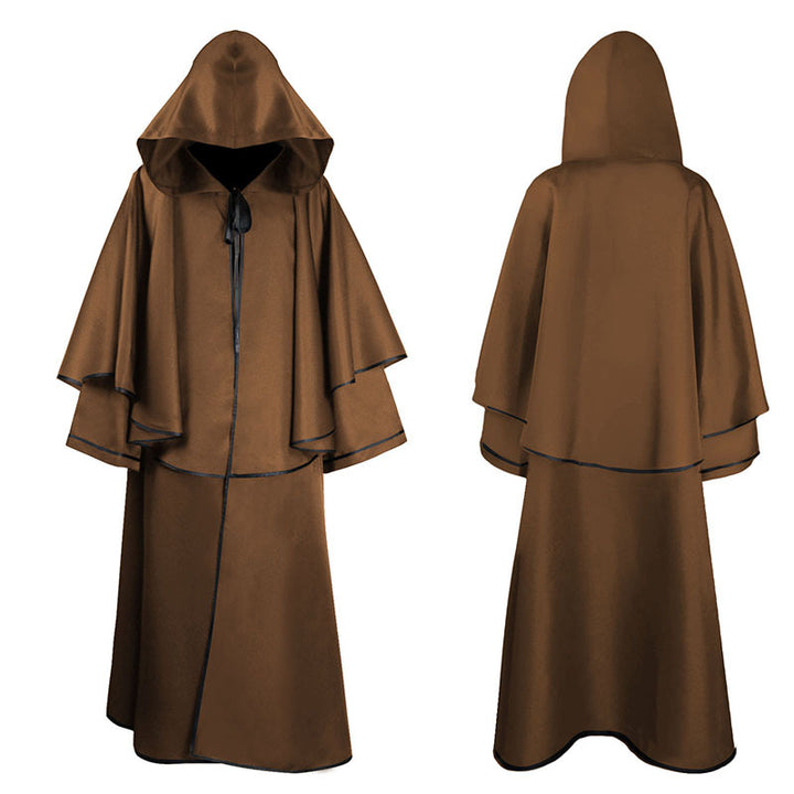 Unisex nan mehrschichtiger Kapuzenumhang mit weitem Fall und Satinbandverschluss Drune