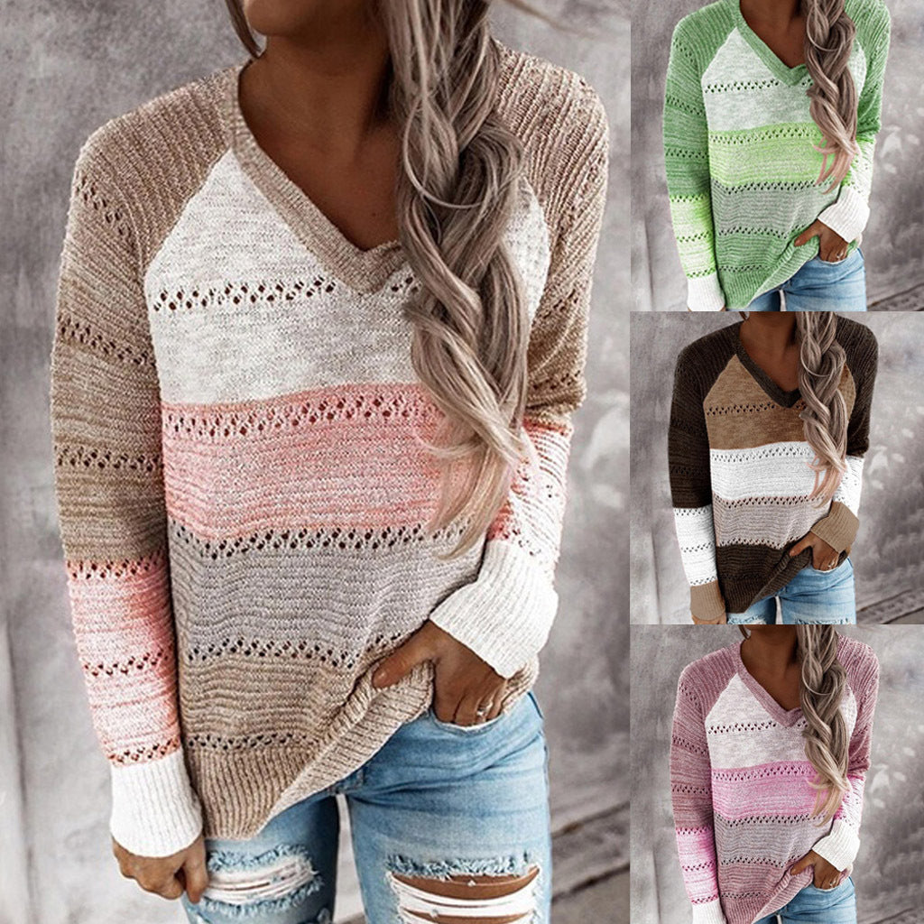 Damen Strickpullover mit V‑Ausschnitt, lockerem Oversize‑Schnitt und Ajour‑Muster Drune