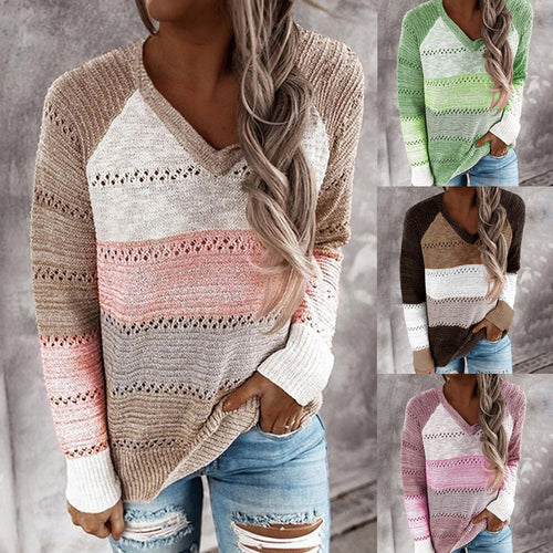 Damen Strickpullover mit V‑Ausschnitt, lockerem Oversize‑Schnitt und Ajour‑Muster Drune
