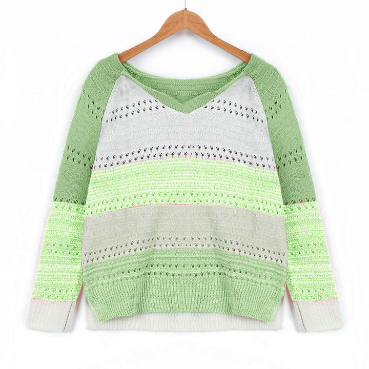 Damen Strickpullover mit V‑Ausschnitt, lockerem Oversize‑Schnitt und Ajour‑Muster Drune