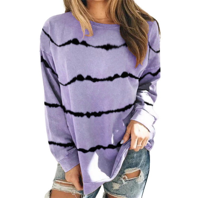 Damen Oversize Langarmshirt im Batik‑Look mit Rundhalsausschnitt und lockerer Passform Drune