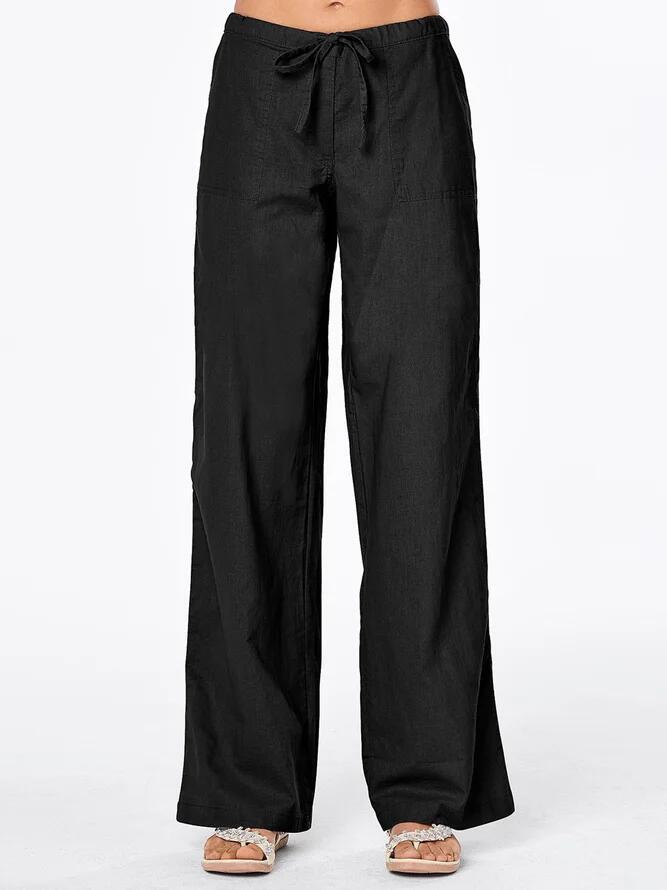 Damen weit geschnittene Leinenhose mit verstellbarem Bund und praktischen Taschen Drune