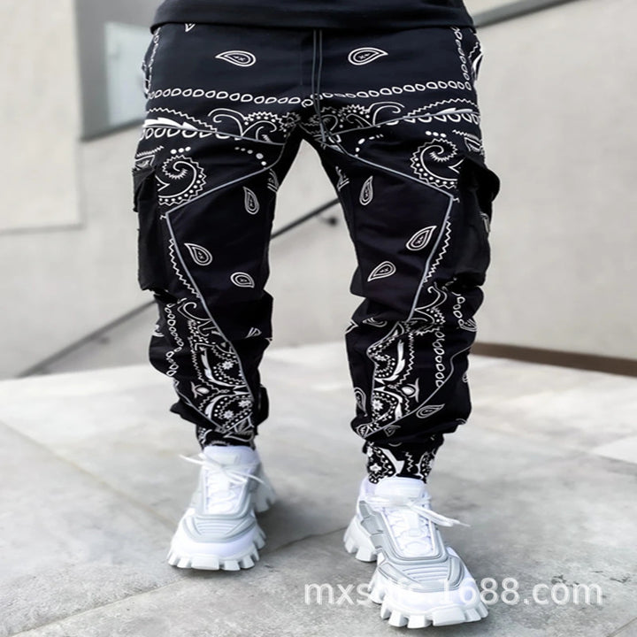 Herren Cargo-Jogginghose mit Bandana-Print, Kordelzug & Mehrfachtaschen Drune