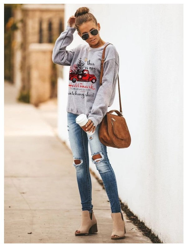 Damen Sweatshirt mit festlichem Motiv und lässigem Schnitt Drune