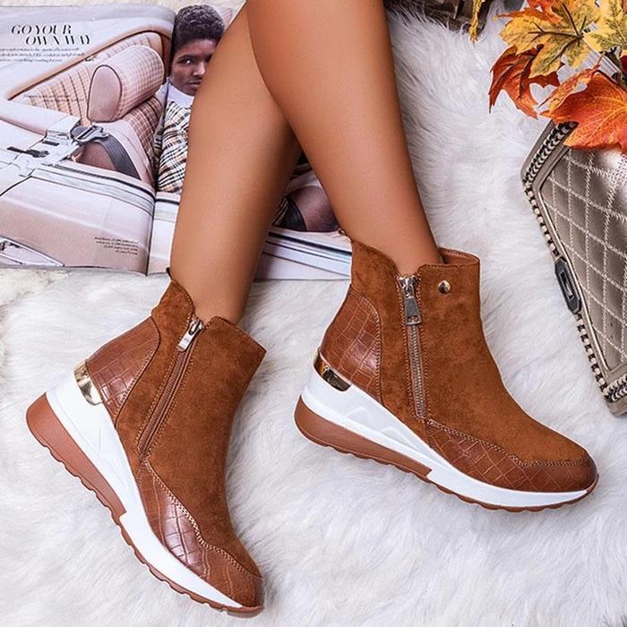 Damen Sportliche Keilabsatz-Sneaker-Stiefelette mit Kroko-Prägung und seitlichem Reißverschluss Drune