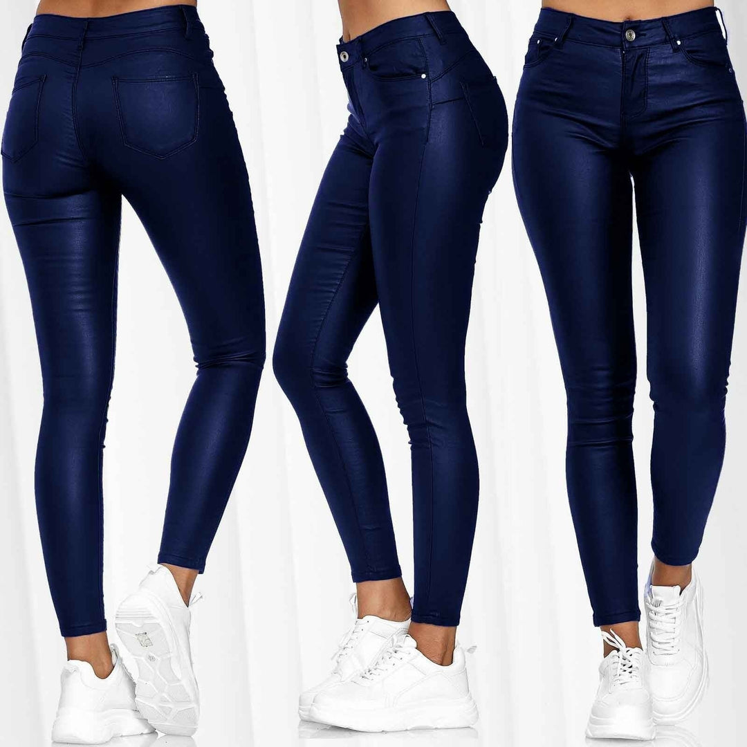 Damen nan highwaist vegane Lederleggings mit hoher Elastizität und Five-Pocket-Optik Drune