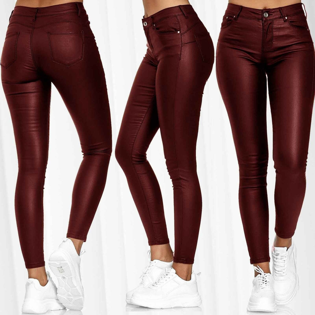 Damen nan highwaist vegane Lederleggings mit hoher Elastizität und Five-Pocket-Optik Drune