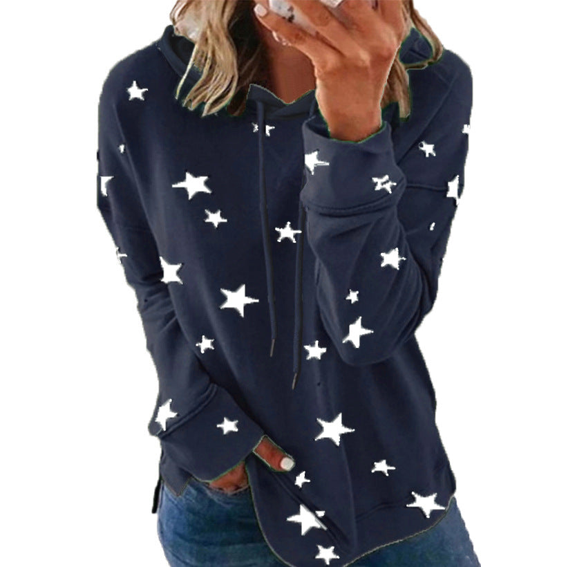 Damen Oversize-Kapuzenpullover aus weichem Baumwollmix mit Sternenprint Drune