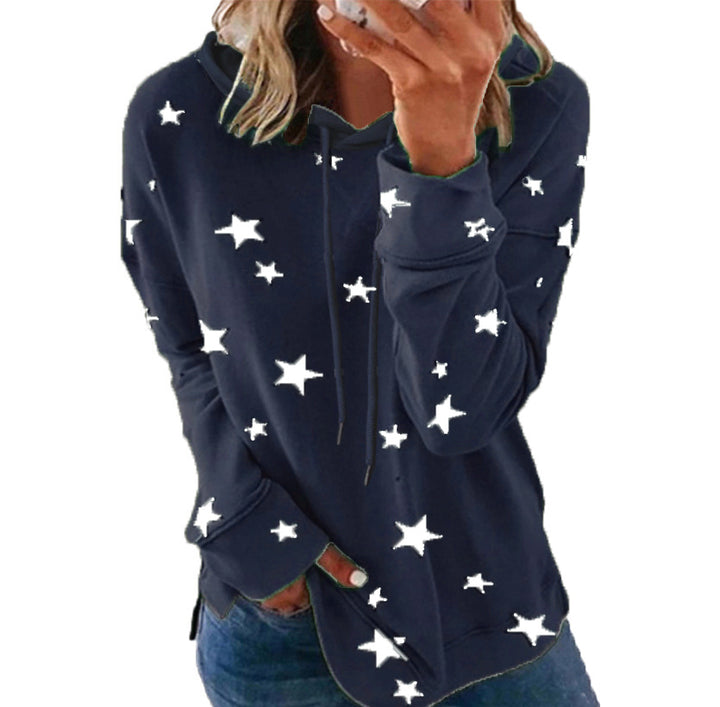 Damen Oversize-Kapuzenpullover aus weichem Baumwollmix mit Sternenprint Drune