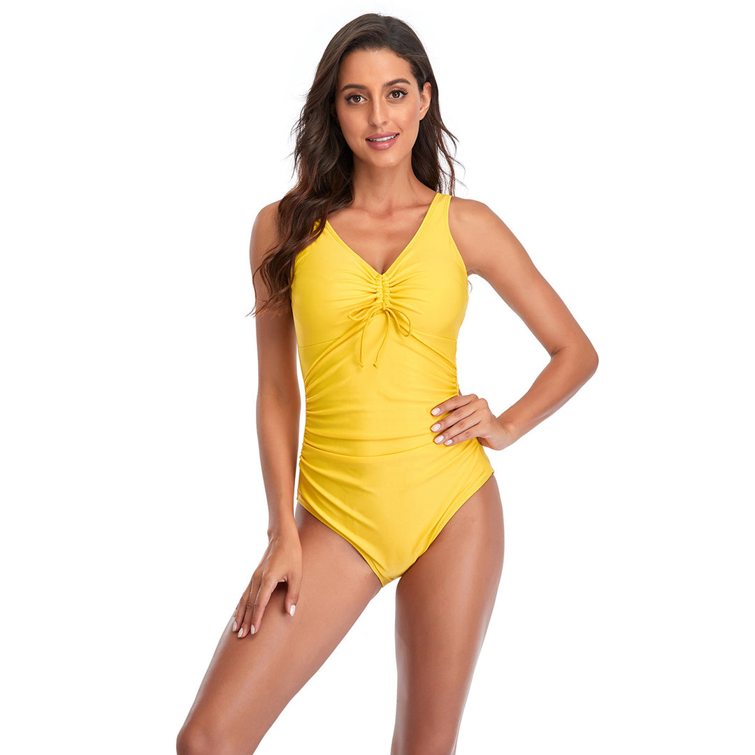 Damen einteiliger Badeanzug mit eleganter Raffung und floralem Design Drune