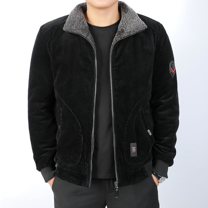 Herren Bequeme Cordjacke mit Fleece-Kragen Drune