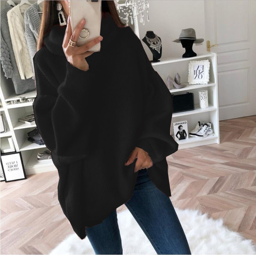 Damen Grobstrickpullover mit hohem Kragen und oversized Schnitt Drune