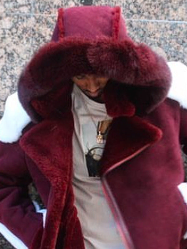 Damen luxuriöse Lammfelljacke mit abnehmbarer Kapuze und kuscheligem Innenfutter Drune