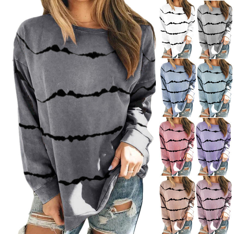 Damen Oversize Langarmshirt im Batik‑Look mit Rundhalsausschnitt und lockerer Passform Drune