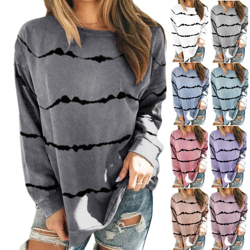 Damen Oversize Langarmshirt im Batik‑Look mit Rundhalsausschnitt und lockerer Passform Drune