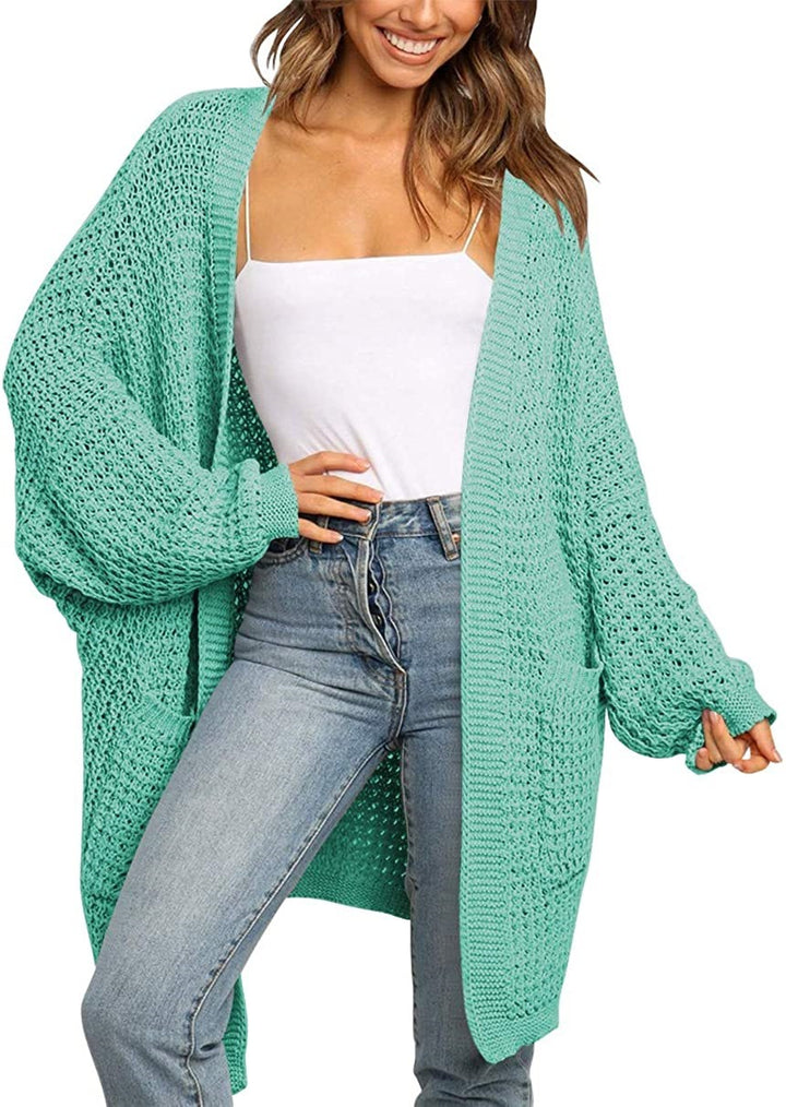 Damen Langer Offener Grobstrick-Cardigan im Cocoon-Schnitt mit Eingrifftaschen Drune