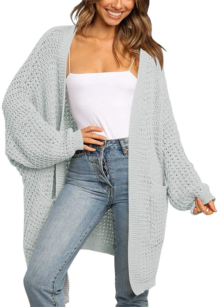 Damen Langer Offener Grobstrick-Cardigan im Cocoon-Schnitt mit Eingrifftaschen Drune