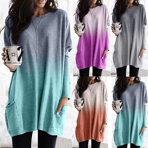 Damen nan oversized Ombre Stricktunika mit seitlichen Einschubtaschen und Rundhalsausschnitt Drune
