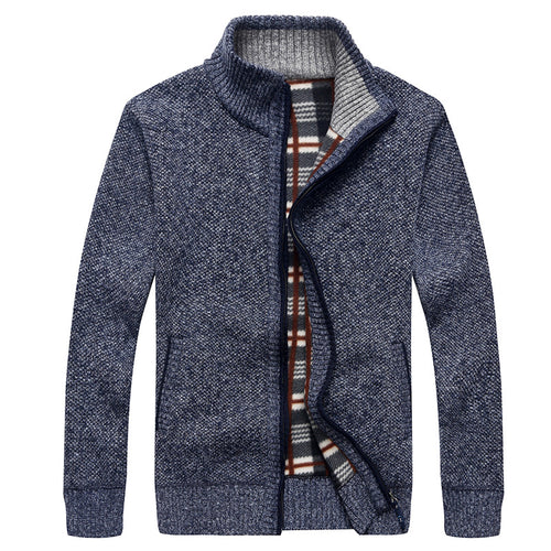 Herren Strick-Cardigan mit Fleece-Innenfutter, Stehkragen und Reißverschluss Drune