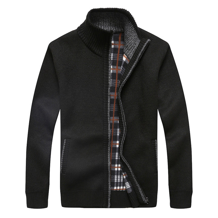 Herren Strick-Cardigan mit Fleece-Innenfutter, Stehkragen und Reißverschluss Drune