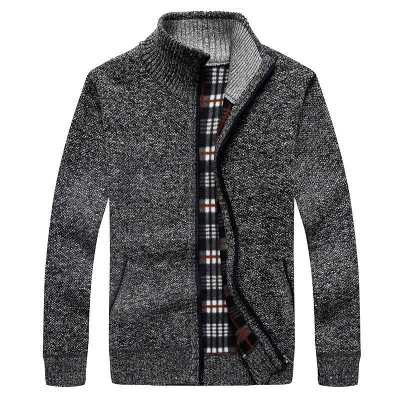 Herren Strick-Cardigan mit Fleece-Innenfutter, Stehkragen und Reißverschluss Drune