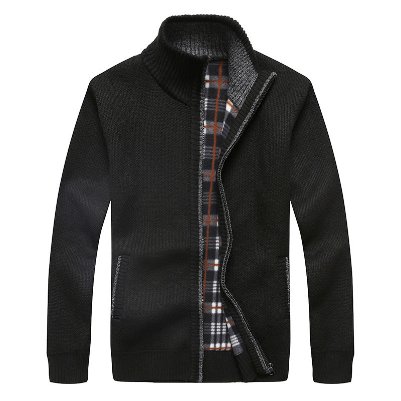 Herren Strick-Cardigan mit Fleece-Innenfutter, Stehkragen und Reißverschluss Drune