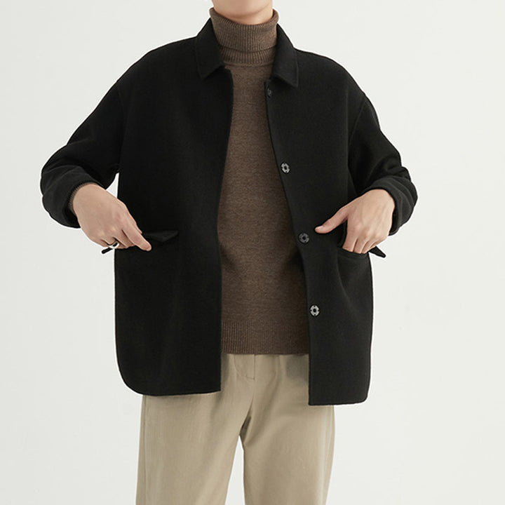 Herren Oversize Woll‑Mischjacke mit Hemdkragen und aufgesetzten Taschen Drune