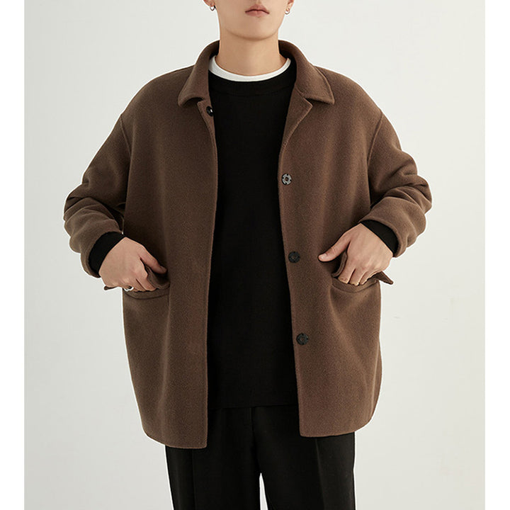 Herren Oversize Woll‑Mischjacke mit Hemdkragen und aufgesetzten Taschen Drune