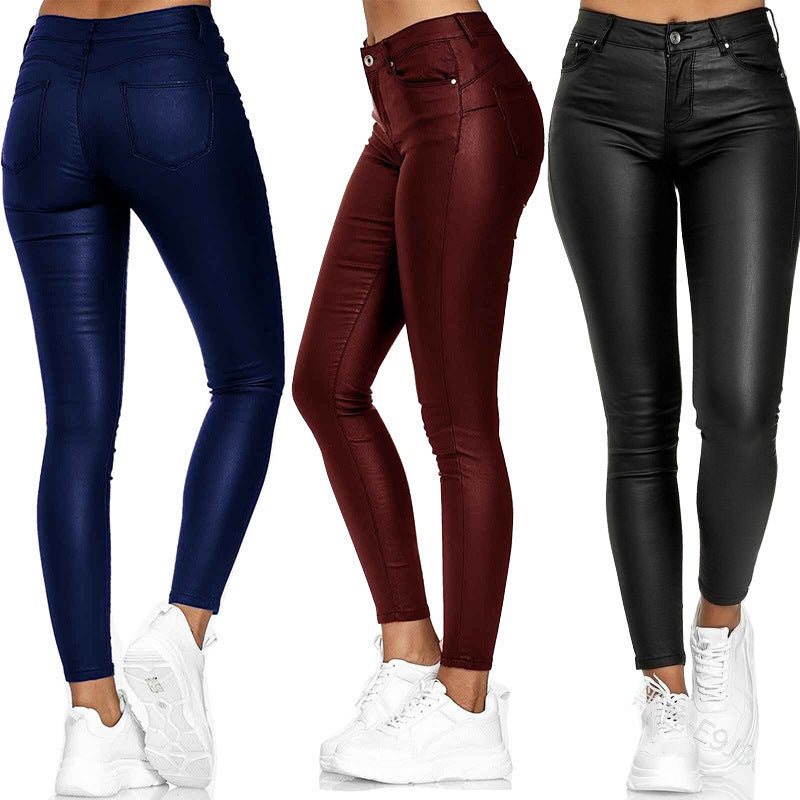 Damen nan highwaist vegane Lederleggings mit hoher Elastizität und Five-Pocket-Optik Drune