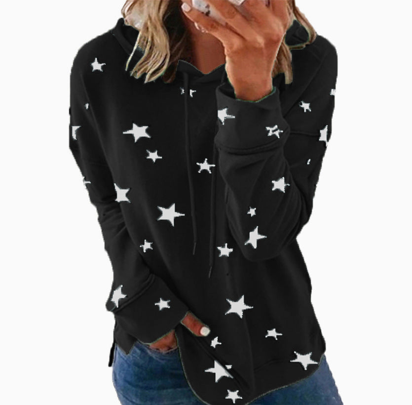 Damen Oversize-Kapuzenpullover aus weichem Baumwollmix mit Sternenprint Drune