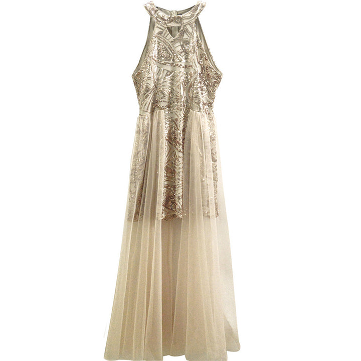 Damen Glamouröses Cocktailkleid mit transparenter Schleppe und funkelnden Pailletten Drune
