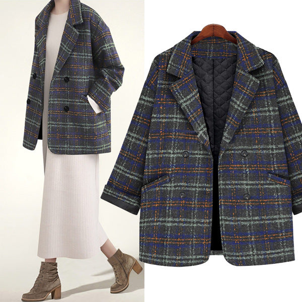 Damen Kurzkarierter Oversize-Wollmix-Mantel mit gesteppter Thermofütterung Drune