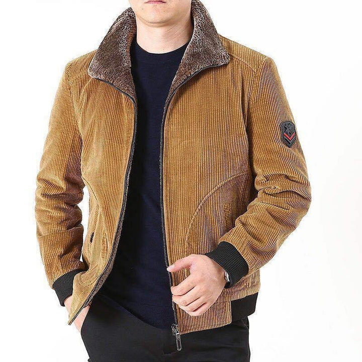 Herren Bequeme Cordjacke mit Fleece-Kragen Drune