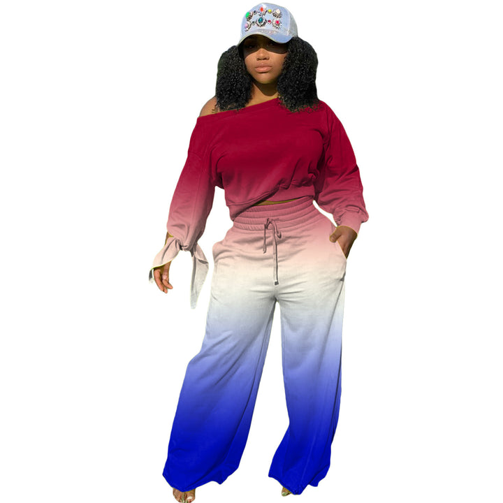 Damen Zweiteiliges Lounge-Set mit Off-Shoulder Crop-Sweatshirt, Bindärmeln und High‑Waist Palazzohose Drune