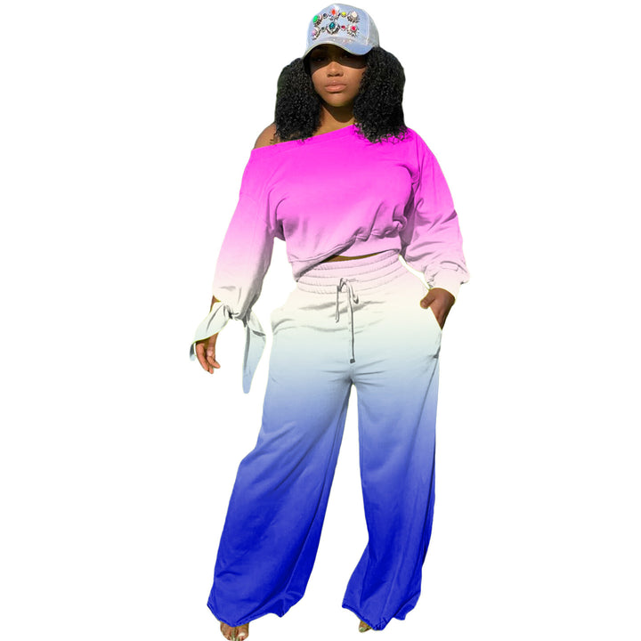 Damen Zweiteiliges Lounge-Set mit Off-Shoulder Crop-Sweatshirt, Bindärmeln und High‑Waist Palazzohose Drune