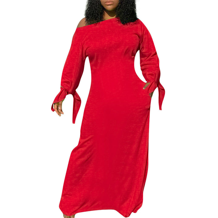 Damen Asymmetrisches Maxikleid mit Ein-Schulter, langen Ärmeln und Bindemanschetten Drune