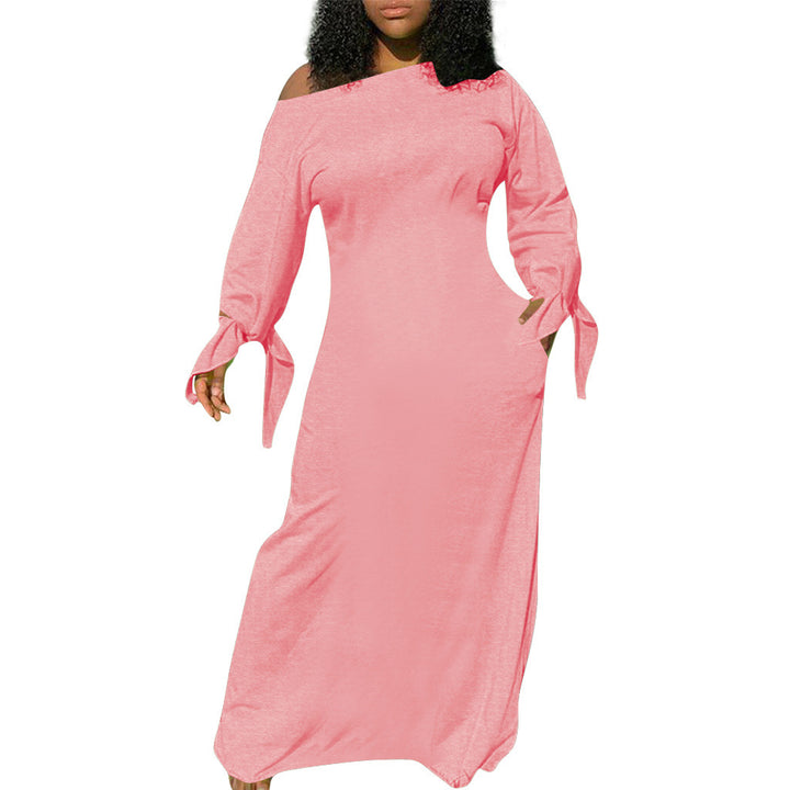 Damen Asymmetrisches Maxikleid mit Ein-Schulter, langen Ärmeln und Bindemanschetten Drune