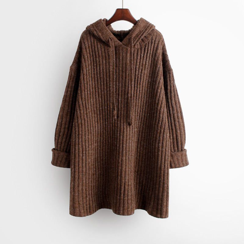 Damen Oversize Kapuzenpullover aus geripptem Strick mit Tunika‑Schnitt Drune