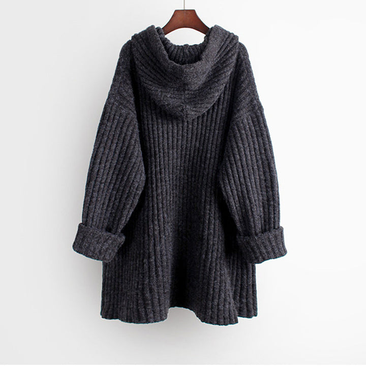 Damen Oversize Kapuzenpullover aus geripptem Strick mit Tunika‑Schnitt Drune