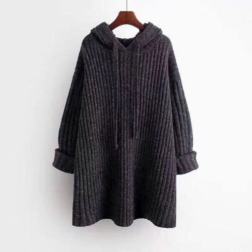 Damen Oversize Kapuzenpullover aus geripptem Strick mit Tunika‑Schnitt Drune
