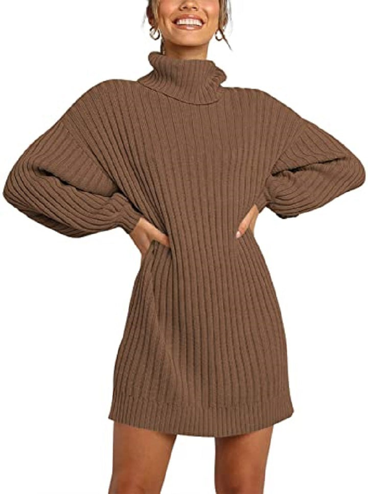 Damen Geripptes Rollkragen-Minikleid mit Oversize-Silhouette und Ballonärmeln Drune
