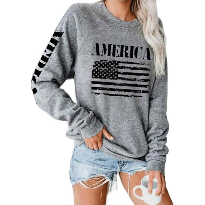 Damen Sweatshirt mit Raglanärmeln und Vintage‑Flaggenprint Drune