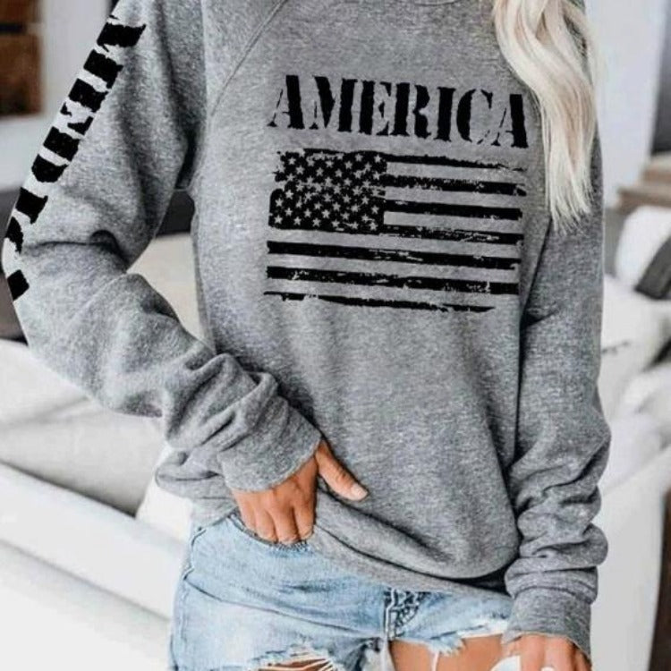 Damen Sweatshirt mit Raglanärmeln und Vintage‑Flaggenprint Drune