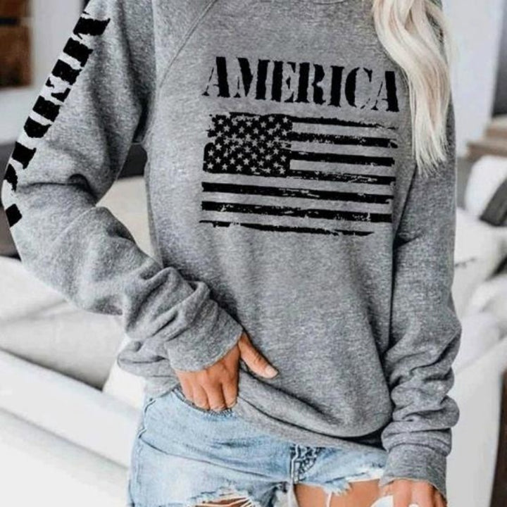 Damen Sweatshirt mit Raglanärmeln und Vintage‑Flaggenprint Drune