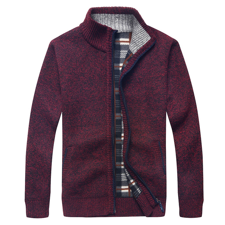 Herren Strick-Cardigan mit Fleece-Innenfutter, Stehkragen und Reißverschluss Drune