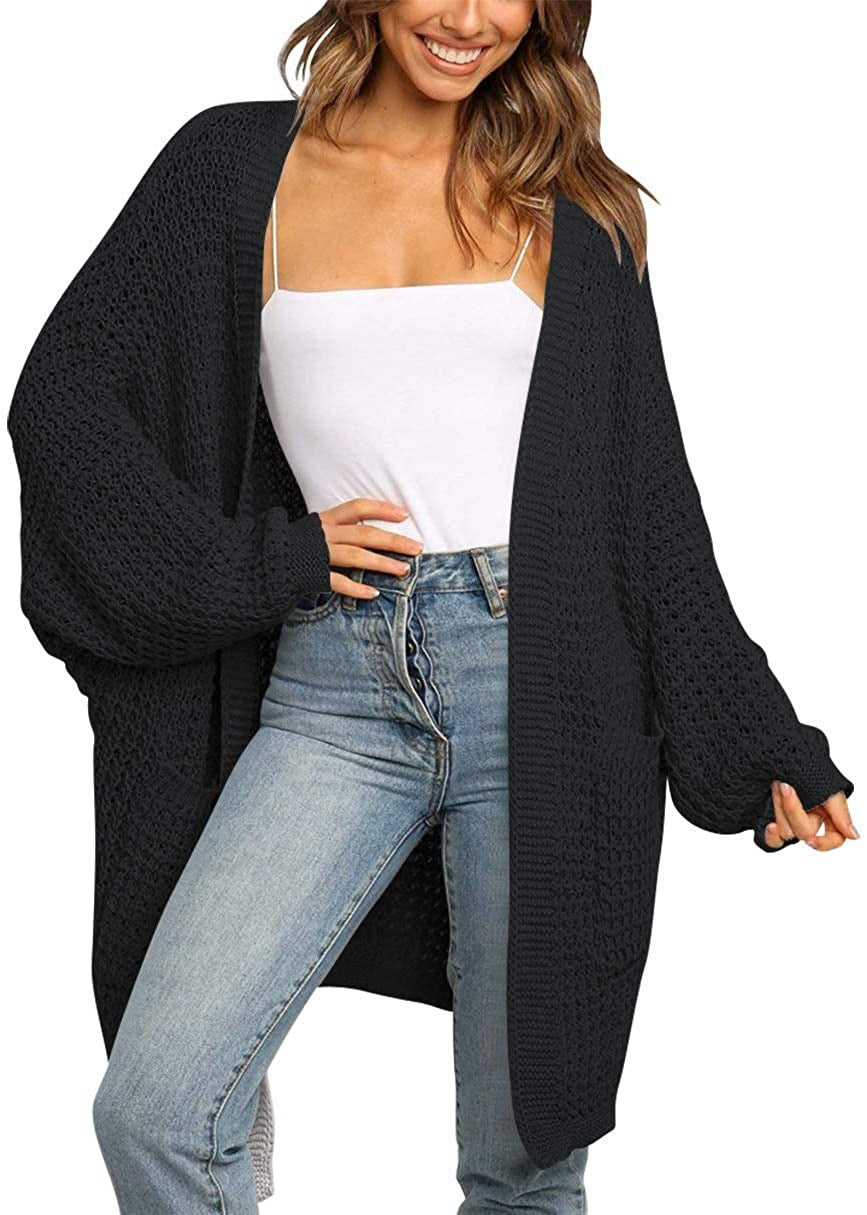 Damen Langer Offener Grobstrick-Cardigan im Cocoon-Schnitt mit Eingrifftaschen Drune